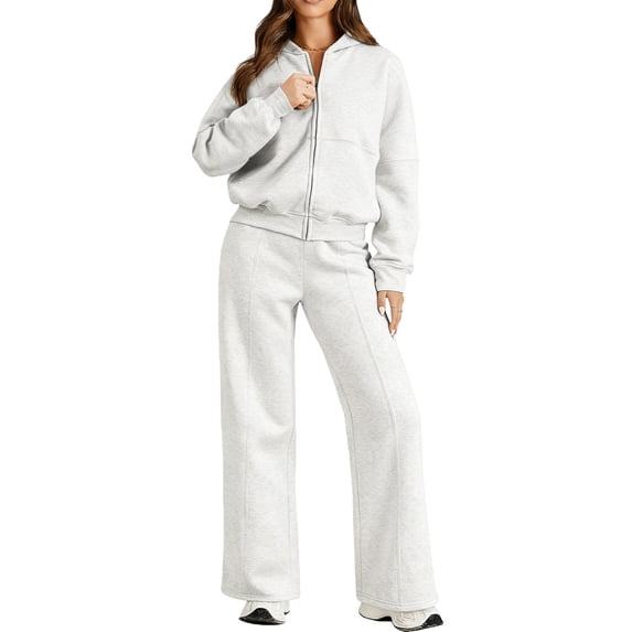 DOKOTOO 2 Piece Outfits for Women Sweatsuits Oversized Fleece Sweatsuit Zip up Long Sleeve Sweatshirt Wide Leg Sweatpants Tracksuit
