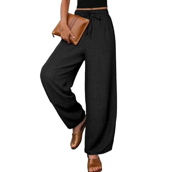 DOKOTOO Barrel Pants Women Casual Drawstring Wide Leg Palazzo Pants Elastic Waisted Linen Pants Trousers with Pockets