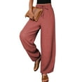thumbnail image 1 of DOKOTOO Barrel Pants Women Casual Drawstring Wide Leg Palazzo Pants Elastic Waisted Linen Pants Trousers with Pockets, 1 of 9