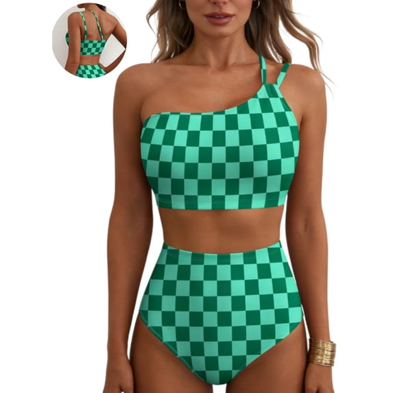 DOKOTOO Bikini Sets for Women One Shoulder Spaghetti Straps High Waist Floral Print Tummy Control Stretchy Swimsuit