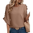 thumbnail image 1 of DOKOTOO Blouses for Women 3/4 Ruffle Sleeve Crewneck Tops Business Work Blouse Casual Dressy Loose Shirts, 1 of 10