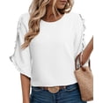 thumbnail image 1 of DOKOTOO Blouses for Women 3/4 Ruffle Sleeve Crewneck Tops Business Work Blouse Casual Dressy Loose Shirts, 1 of 10
