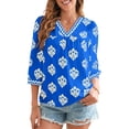 thumbnail image 1 of DOKOTOO Blouses for Women Boho Floral Print V Neck Tunic Tops Casual Summer Loose 3/4 Sleeve Chiffon Shirts, 1 of 8