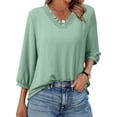 thumbnail image 1 of DOKOTOO Blouses for Women Dressy Casual Ruched V Neck Smocked Tops 3/4 Sleeve Loose Fit Shirts, 1 of 10