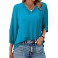 thumbnail image 1 of DOKOTOO Blouses for Women Dressy Casual Ruched V Neck Smocked Tops 3/4 Sleeve Loose Fit Shirts, 1 of 9