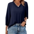 thumbnail image 1 of DOKOTOO Blouses for Women Dressy Casual Ruched V Neck Smocked Tops 3/4 Sleeve Loose Fit Shirts, 1 of 9