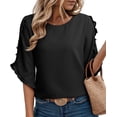 thumbnail image 1 of DOKOTOO Blouses for Women 3/4 Ruffle Sleeve Crewneck Tops Business Work Blouse Casual Dressy Loose Shirts, 1 of 10