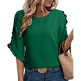 thumbnail image 1 of DOKOTOO Blouses for Women 3/4 Ruffle Sleeve Crewneck Tops Business Work Blouse Casual Dressy Loose Shirts, 1 of 10