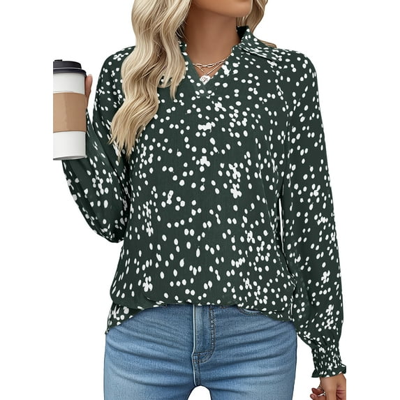 DOKOTOO Spring Blouses for Women Elegant Casual V Neck Long Sleeve Tunic Tops Boho Chiffon Shirts