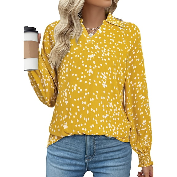 DOKOTOO Blouses for Women Puff Long Sleeve V Neck Tunic Tops Boho Dressy Casual Chiffon Shirts