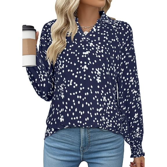 DOKOTOO Blouses for Women Puff Long Sleeve V Neck Tunic Tops Boho Dressy Casual Chiffon Shirts