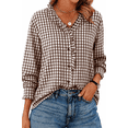 thumbnail image 1 of DOKOTOO Blouses for Women Plaid Button Down Ruffle V Neck Tunic Tops Casual Puff Long Sleeve Gingham Shirts S-2XL, 1 of 10