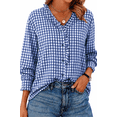 thumbnail image 1 of DOKOTOO Blouses for Women Plaid Button Down Ruffle V Neck Tunic Tops Casual Puff Long Sleeve Gingham Shirts S-2XL, 1 of 10