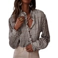 thumbnail image 1 of DOKOTOO Blouses for Women Plaid Button Down Ruffle V Neck Tunic Tops Casual Puff Long Sleeve Gingham Shirts S-2XL, 1 of 8