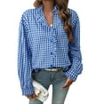 thumbnail image 1 of DOKOTOO Blouses for Women Plaid Button Down Ruffle V Neck Tunic Tops Casual Puff Long Sleeve Gingham Shirts S-2XL, 1 of 9