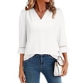 thumbnail image 1 of DOKOTOO Blouses for Women Pleated V Neck 3/4 Sleeve Tunic Tops Dressy Casual Chiffon Office Wear Shirts, 1 of 9