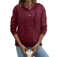 thumbnail image 1 of DOKOTOO Hooded Tops for Woman Drawstring Sweatshirts with Pockets Button Quilted Texture Pullover Hoodies Red M US8-10, 1 of 6
