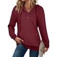 thumbnail image 1 of DOKOTOO Hooded Tops for Woman Drawstring Sweatshirts with Pockets Button Quilted Texture Pullover Hoodies Red M US8-10, 1 of 9