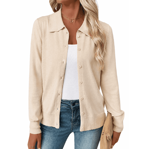 DOKOTOO Cardigan Sweater for Women Collared Button Front Long Sleeve Knit Cardigans Soft Lightweight Casual Sweaters S-2XL