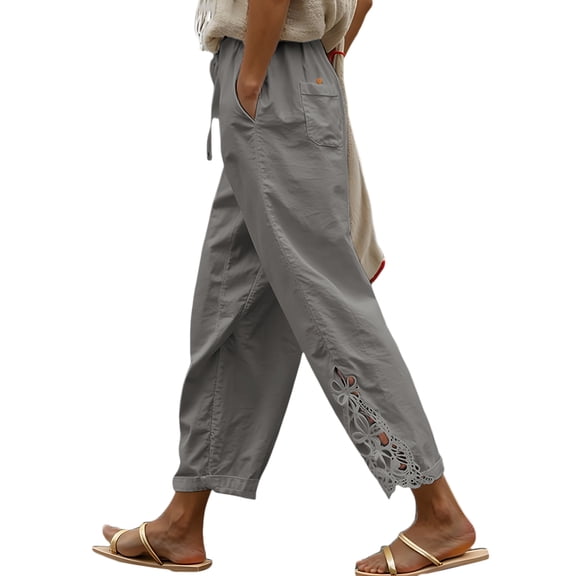 DOKOTOO Casual Pants for Women Drawstring Cotton Pants Lightweight Elastic Waist Pants Trouser with Pockets Size S