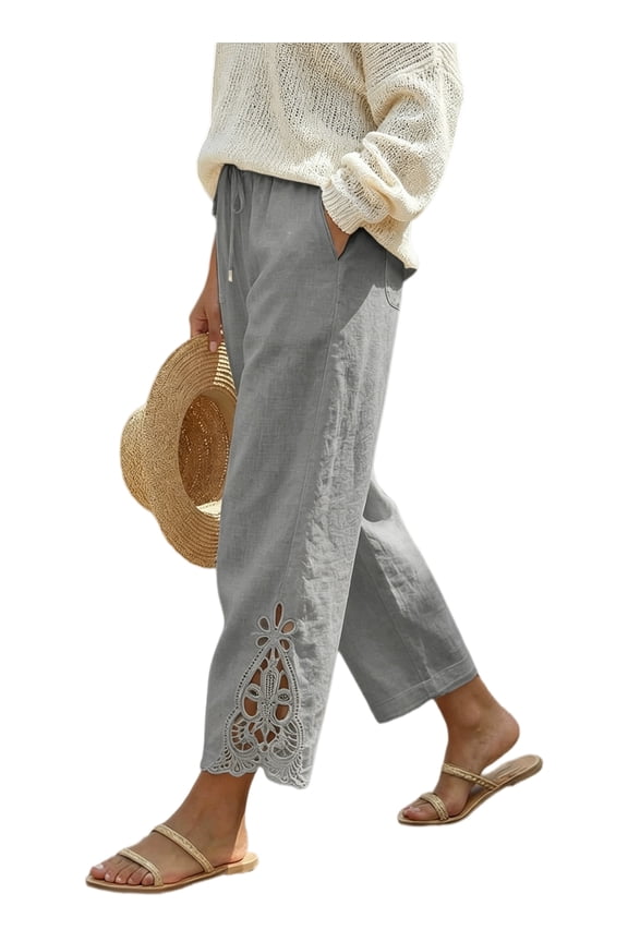 Casual Pants for Women Drawstring Cotton Pants Lightweight Elastic Waist Pants Trouser with Pockets Size S