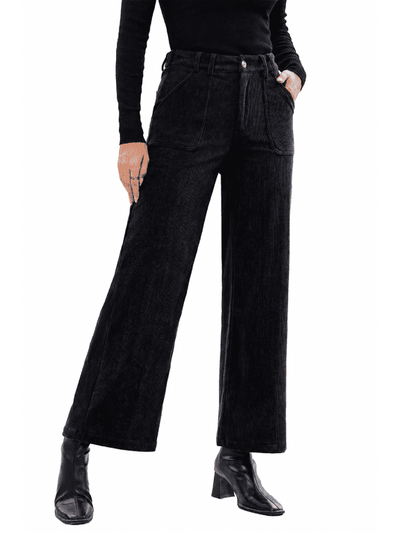 Straight Leg Pants Women Corduroy Pants High Waisted Casual Soft Fall Winter Pants Trousers with Pockets S-2XL