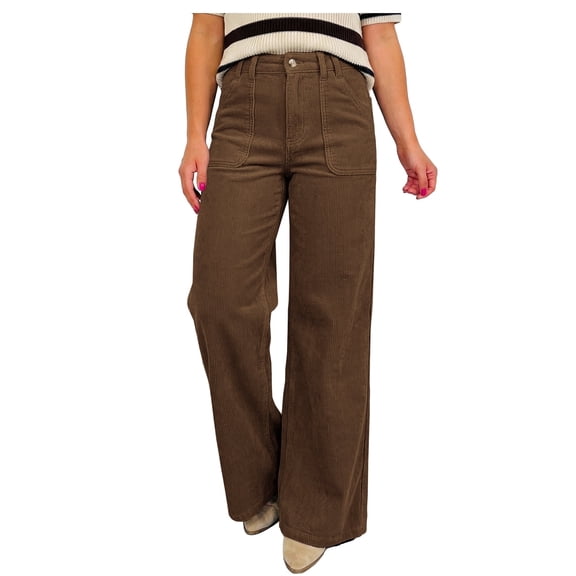 DOKOTOO Corduroy Pants for Womens High Waisted Straight Leg Pants Button Casual Relaxed Fit Fall Winter Trousers with Pockets S-2XL