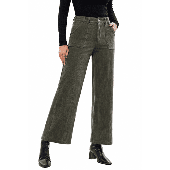 DOKOTOO Women's Corduroy Pants High Waisted Straight Leg Pants Trousers with Button Front Casual Soft Pants with Pockets S-2XL