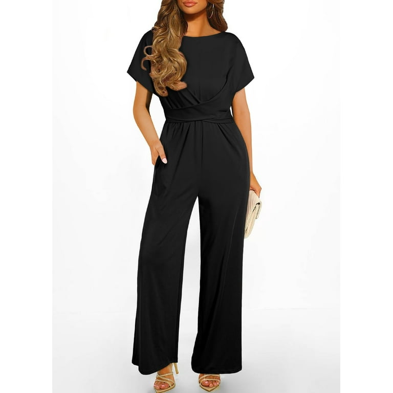 Wide Leg Jumpsuit Black Jumpsuits For Ladies Boho Loose Wide Leg