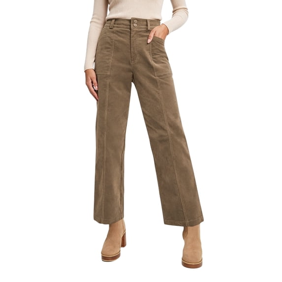 DOKOTOO Elastic Waist High-Waisted Corduroy Pants Women - Fall Winter Casual Vintage Flattering Straight Leg Pants