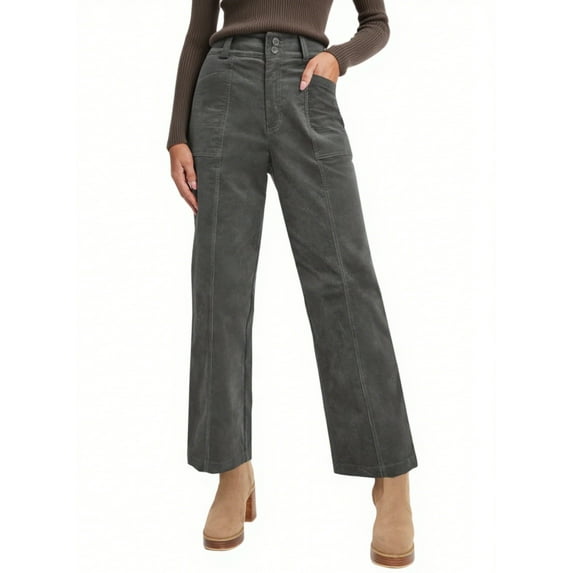 DOKOTOO Elastic Waist High-Waisted Corduroy Pants Women - Fall Winter Casual Vintage Flattering Straight Leg Pants