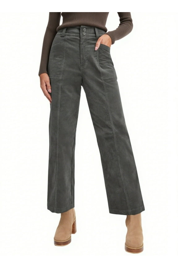 Elastic Waist High-Waisted Corduroy Pants Women - Fall Winter Casual Vintage Flattering Straight Leg Pants