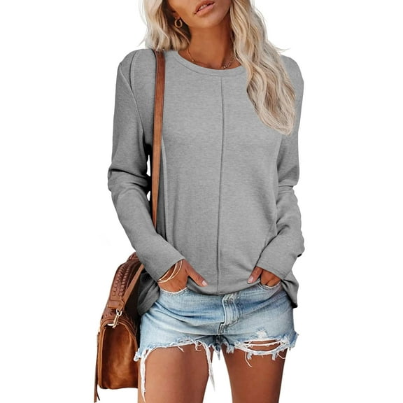 DOKOTOO Women's Lightweight Pleated Sweater Fall Long Sleeve Crewneck Knit Casual Basic Tops