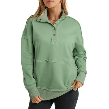 DOKOTOO Half Button Womens Sweatshirts Casual Long Sleeve Lightweight Sweatshirt Loose Pullover Tops with Pocket