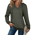 thumbnail image 1 of DOKOTOO Women Hoodie Sweatshirt with Pockets Drop Shoulder Pullover Tops Drawstring Half Buttoned Tops Green XL US16-18, 1 of 9