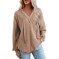 thumbnail image 1 of DOKOTOO Women's Hoodies Oversized Sweatshirt Long Sleeve V Neck Drawstring Waffle Knit Tops S-2XL, 1 of 10