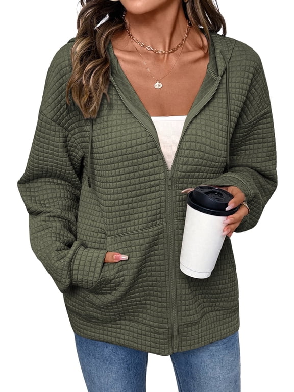 Womens Hoodie Full Zip Up Sweatshirts Jackets Casual Comfy Tops with Pocket S-2XL