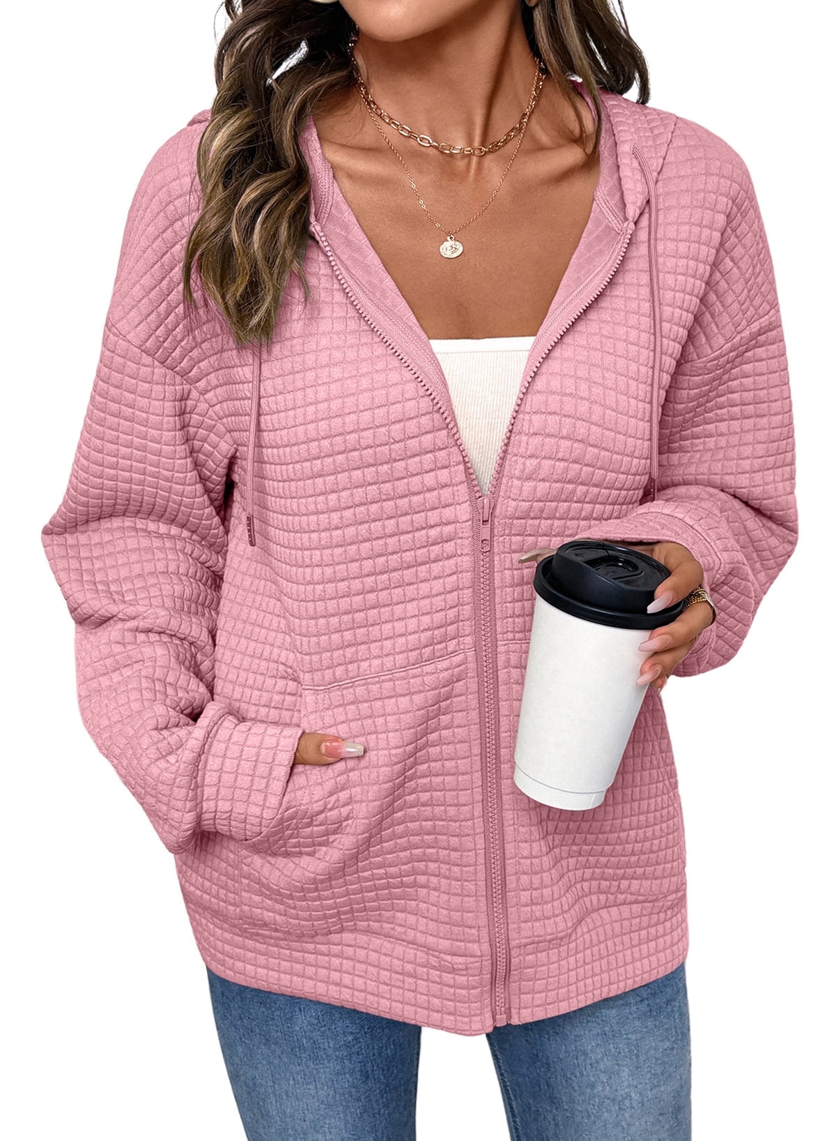 DOKOTOO Women’s Hoodies Drawstring Zip Up Hoodies Jacket Oversized Casual Sweatshirts with Pocket S-2XL