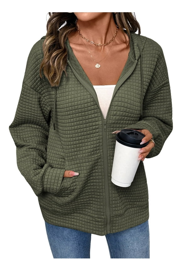 Womens Hoodie Full Zip Up Sweatshirts Jackets Casual Comfy Tops with Pocket S-2XL