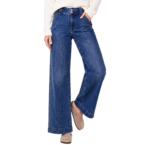 DOKOTOO Jeans for Women High Waisted Wide Leg Jeans Trendy Stretchy Denim Pants with Slanted Pockets Comfort Baggy Straight Leg (Plus Sizes Available)