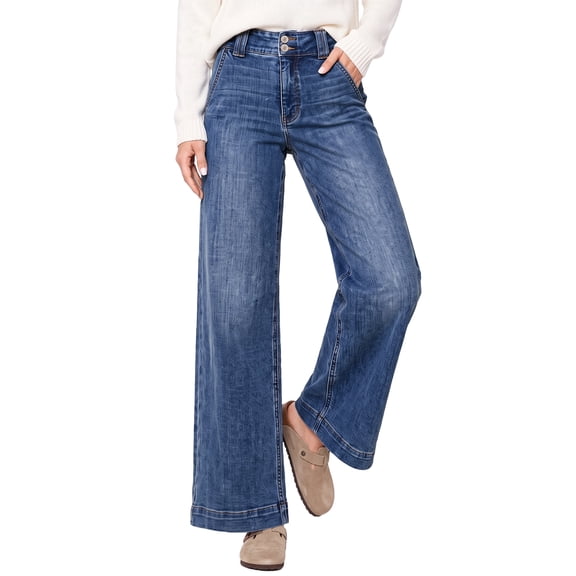DOKOTOO Jeans for Women High Waisted Wide Leg Jeans Trendy Stretchy Denim Pants with Slanted Pockets Comfort Baggy Straight Leg (Plus Sizes Available)