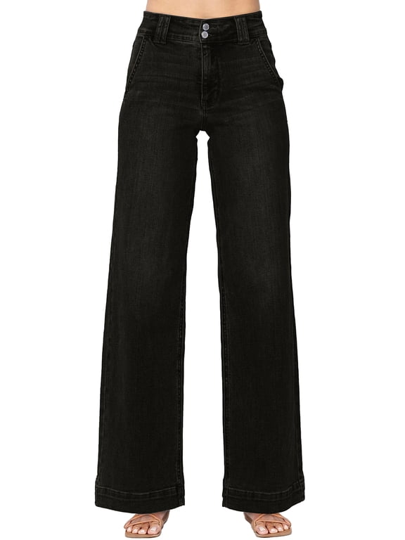 Jeans for Women High Waisted Wide Leg Jeans Trendy Stretchy Denim Pants with Slanted Pockets Comfort Baggy Straight Leg (Plus Sizes Available)