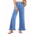 thumbnail image 1 of DOKOTOO Jeans for Women High Waisted Wide Leg Jeans with Ruffle Hem Trendy Stretchy Denim Loose Pants Straight Leg (Plus Sizes Available), 1 of 8