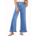 thumbnail image 1 of DOKOTOO Jeans for Women High Waisted Wide Leg Jeans with Ruffle Hem Trendy Stretchy Denim Loose Pants Straight Leg (Plus Sizes Available), 1 of 12