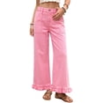 thumbnail image 1 of DOKOTOO Jeans for Women High Waisted Wide Leg Jeans with Ruffle Hem Trendy Stretchy Denim Loose Pants Straight Leg (Plus Sizes Available), 1 of 9