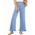 thumbnail image 1 of DOKOTOO Jeans for Women High Waisted Wide Leg Jeans with Ruffle Hem Trendy Stretchy Denim Loose Pants Straight Leg (Plus Sizes Available), 1 of 8