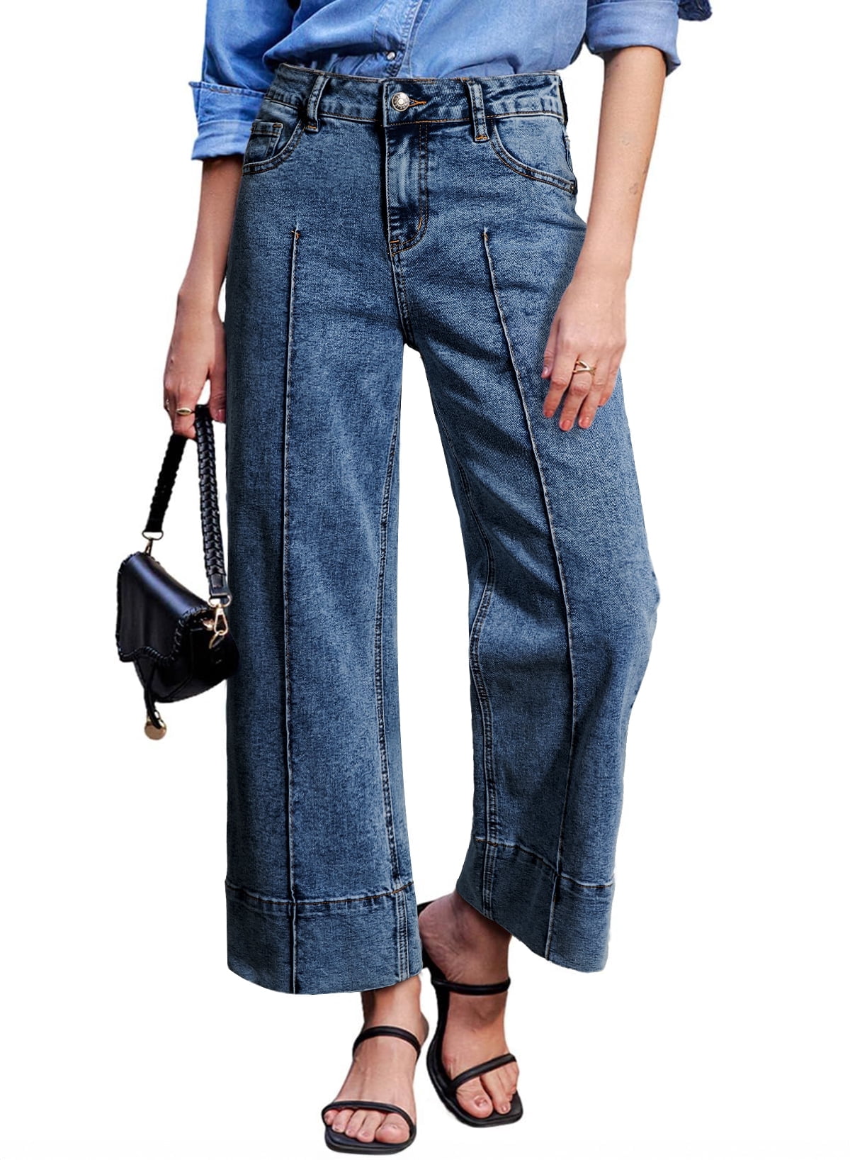 safuny Women's Denim Flare Pants Jeans Fall Low Waist Trousers Fit