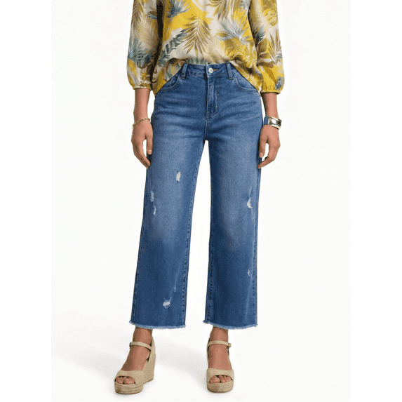 DOKOTOO Jeans for Women Stretchy Straight Leg Distressed Washed Comfort Fit Trendy Frayed Raw Hem Ankle Pants (Plus Size Available)