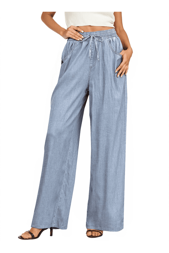 Jeans for Women Wide Leg Jeans Drawstring High Waisted Loose Denim Pants Loose Denim Trousers Lightweight Jeans