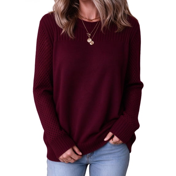 DOKOTOO Knit Sweater for Women Hollow Out Sleeve Comfortable Pullover Trendy Winter Sweater